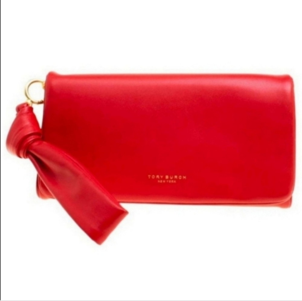 Tory Burch Coral Red Leather Beau Wristlet, SOFT NAPPA LEATHER